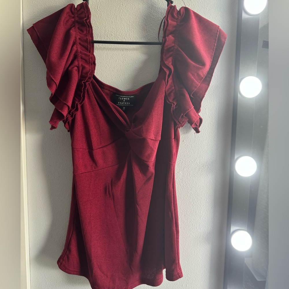 Flower and Feather burgundy maroon deep red shirt